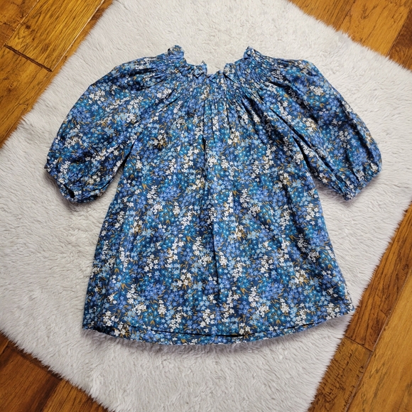 J.Crew x Liberty Top Blouse Women's XS Floral Puff Sleeve Smocked Neck Blue - Picture 4 of 11
